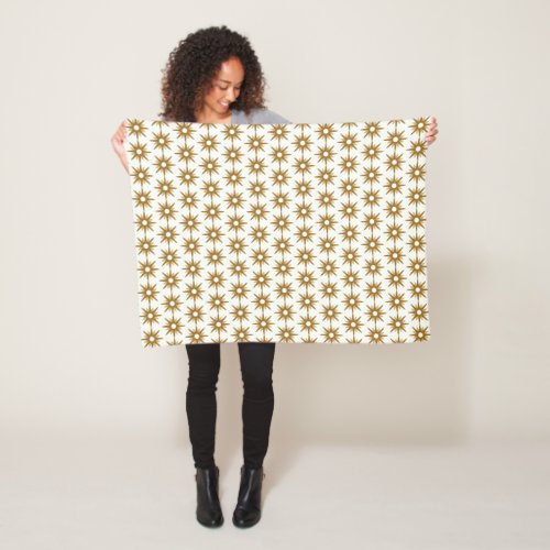 Gold Starburst Mid_Century Modern Pattern Fleece Blanket