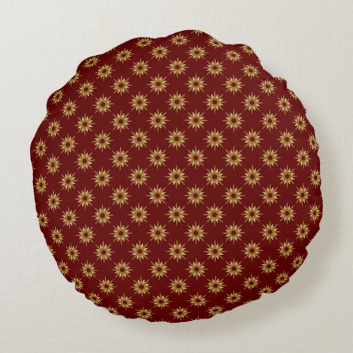 Gold Starburst Pattern Round Pillow