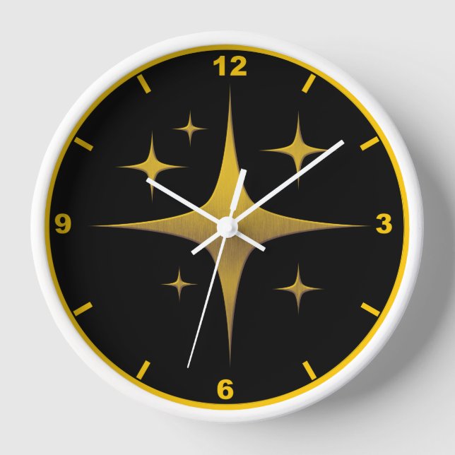 Gold Starburst Wall Clock - Black and Gold Design (Front)