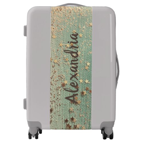 Gold Stardust Glitter on Green Personalized  Luggage