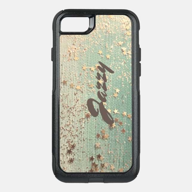 Gold Stardust Glitter on Green Personalized  Otterbox iPhone Case (Back)