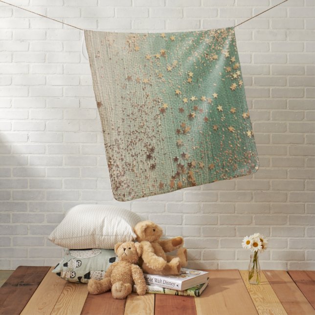 Gold Stardust on Sea Green Baby Blanket (In Situ)