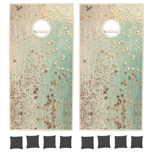 Gold Stardust on Sea Green Cornhole Set