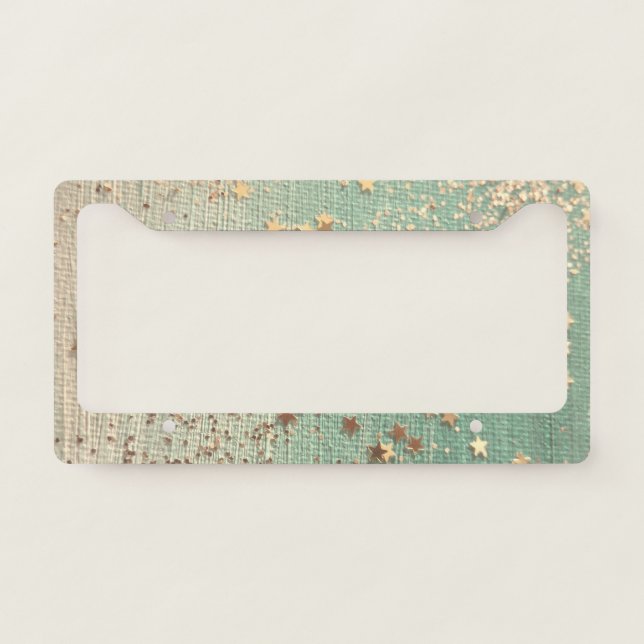 Gold Stardust on Sea Green License Plate Frame (Front)