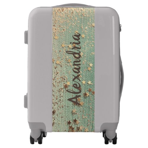 Gold Stardust on Sea Green Luggage