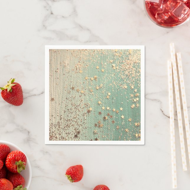 Gold Stardust on Sea Green Napkins (Insitu)