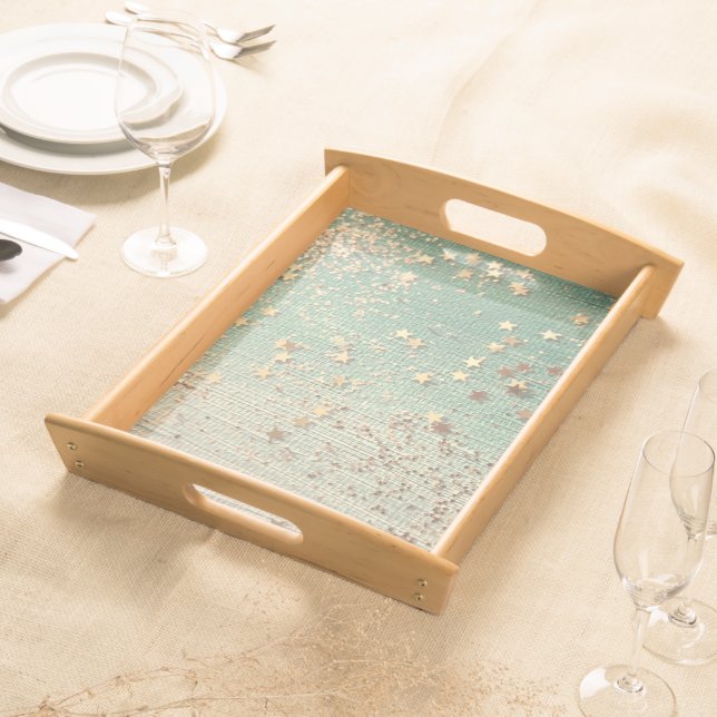 Gold Stardust on Sea Green Serving Tray (Front)