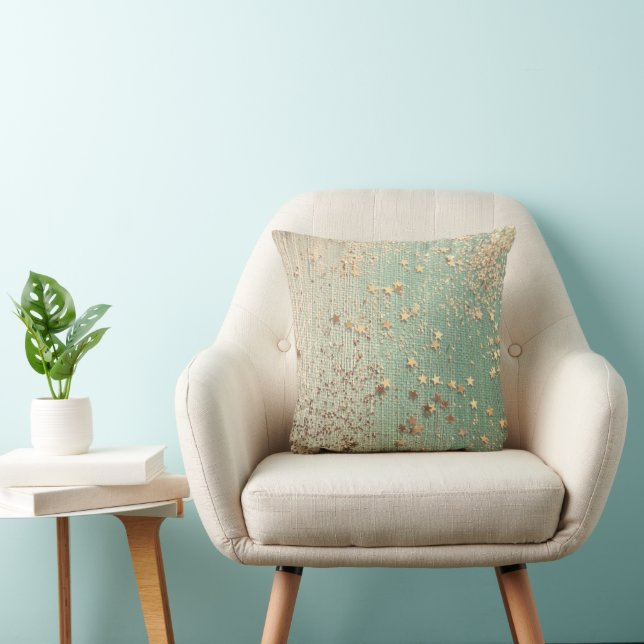 Gold Stardust on Sea Green  Throw Pillow (Chair)