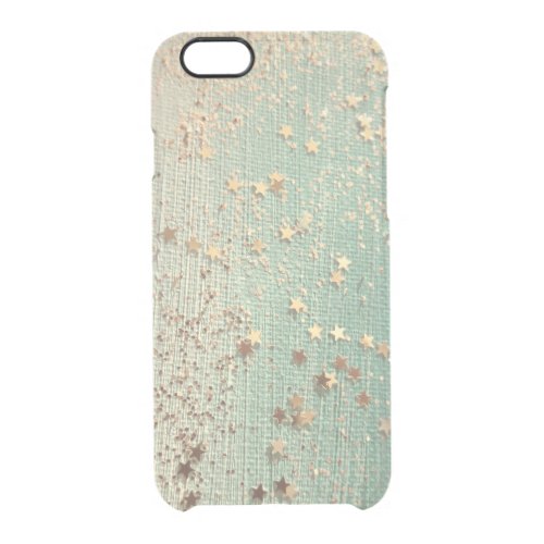Gold Stardust on Sea Green Clear iPhone 66S Case