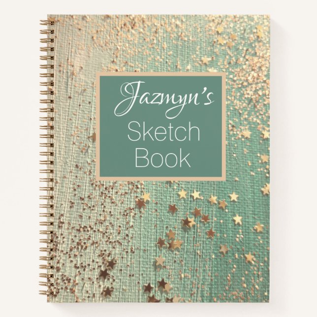 Gold Stardust on Sea Personalized Notebook (Front)