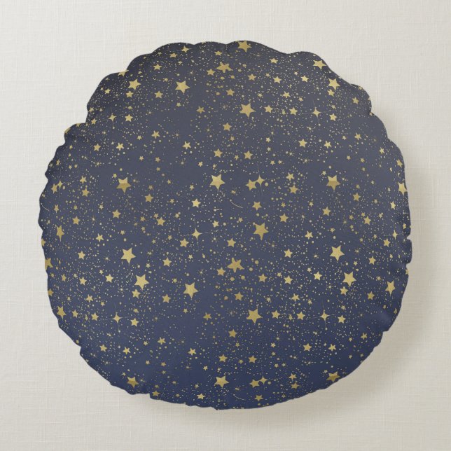 Gold Stardust Stars Round Pillow (Front)