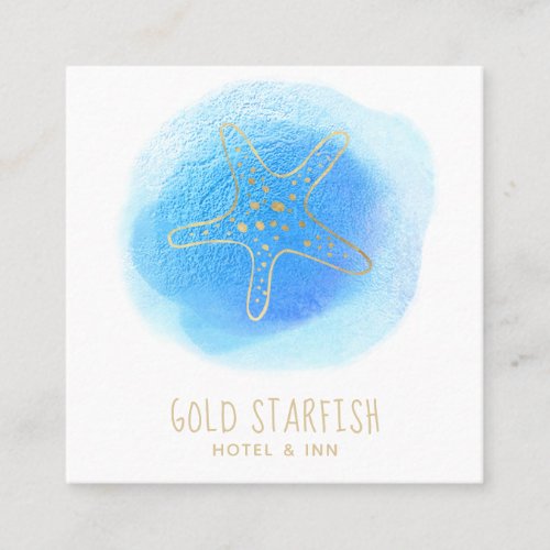 Gold STARFISH Beach Ocean Sea White Blue Blob Square Business Card