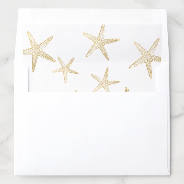 Gold Starfish Beach Stationery and Invitation Envelope Liner (In Envelope)
