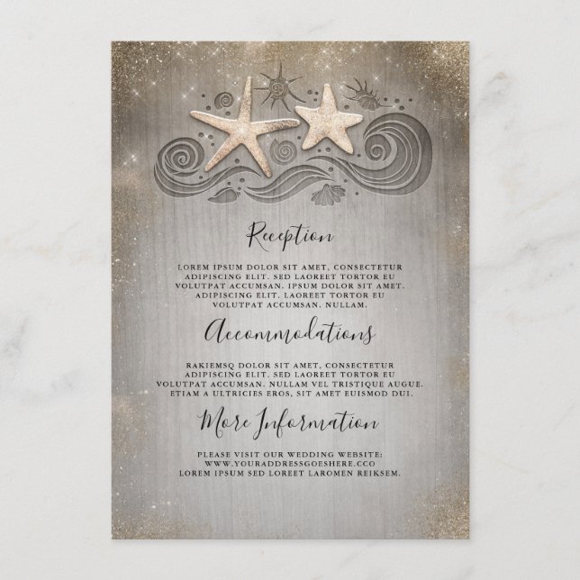 Gold Starfish Beach Wedding Details Information Enclosure Card (Front)