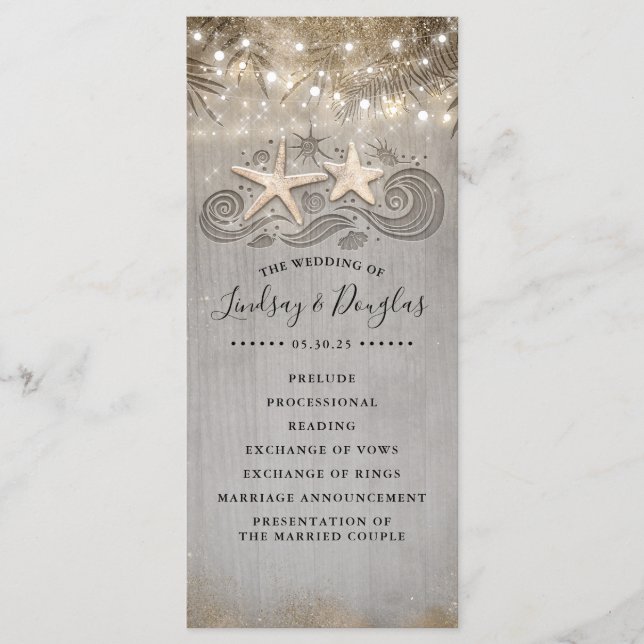 Gold Starfish Couple Beach Wedding Programs (Front)