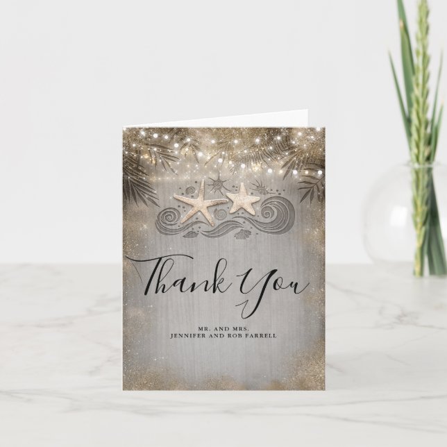 Gold Starfish Couple Beach Wedding Thank You (Front)