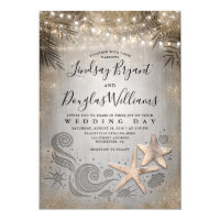 Gold Starfish Couple Tropical Beach Wedding Invitation