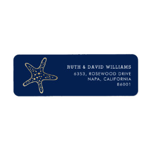 Gold Starfish Dark Blue Ocean Return Address Label