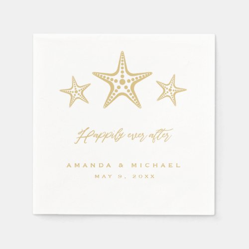 Gold Starfish Happily Ever After Beach Wedding Napkins