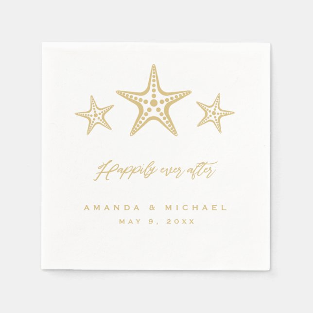 Gold Starfish Happily Ever After Beach Wedding Napkins (Front)