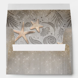 Gold Starfish Nautical Beach Inspired Rustic Envelope