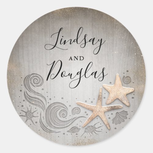 Gold Starfish Nautical Beach Wedding Classic Round Sticker