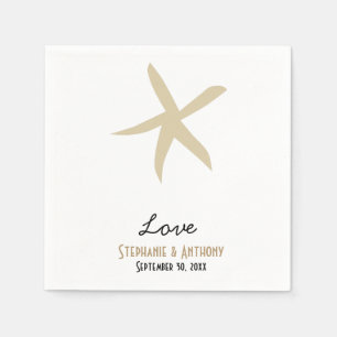 Gold Starfish Nautical Beach Wedding Love Napkins