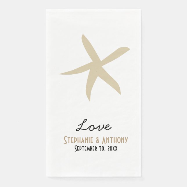 Gold Starfish Nautical Beach Wedding Love Paper Guest Towels (Front)