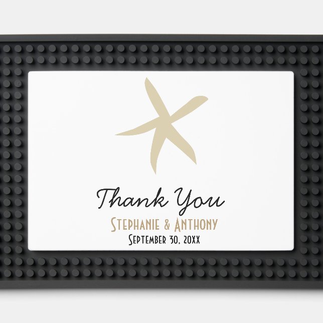 Gold Starfish Nautical Beach Wedding Thank You Bar Mat (Front (Close Up))