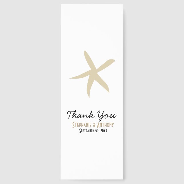 Gold Starfish Nautical Beach Wedding Thank You Bookmarks (Front)
