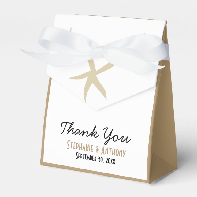 Gold Starfish Nautical Beach Wedding Thank You Favor Boxes (Front Side)