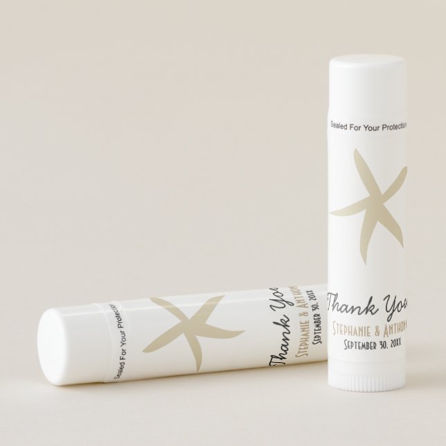 Gold Starfish Nautical Beach Wedding Thank You Lip Balm (Front)