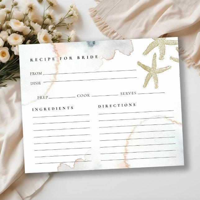 Gold Starfish Recipe For Bride Bridal Shower Card (Creator Uploaded)