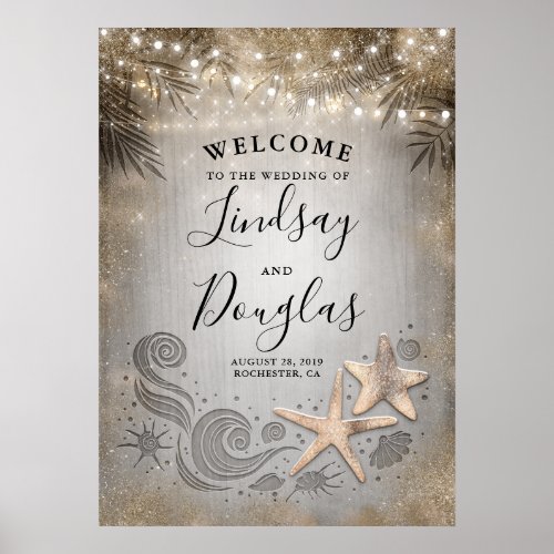 Gold Starfish Tropical Beach Wedding Welcome Sign