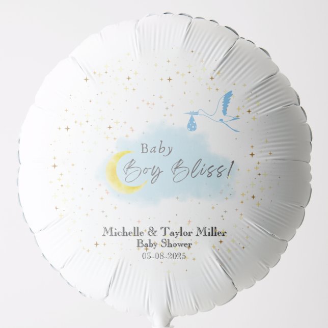 Gold Starlit Baby Boy Bliss Stork Special Delivery Balloon (Front)