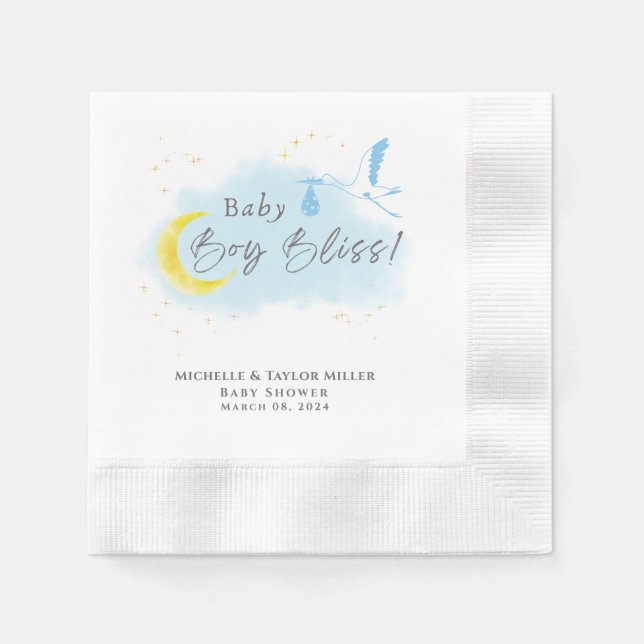 Gold Starlit Baby Boy Bliss Stork Special Delivery Napkins (Front)