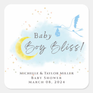 Gold Starlit Baby Boy Bliss Stork Special Delivery Square Sticker