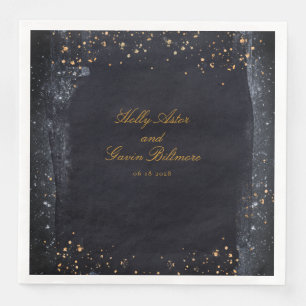 Gold Starry Night Black & Gold Elegant Wedding Paper Dinner Napkins