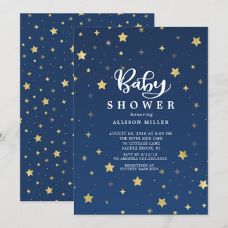 Gold Starry Night Neutral Baby Shower Invitation
