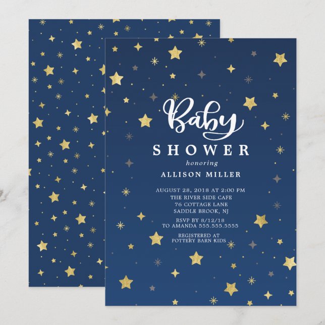 Gold Starry Night Neutral Baby Shower Invitation (Front/Back)