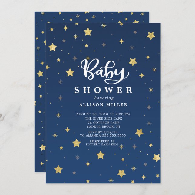 Gold Starry Night Neutral Baby Shower Invitation (Front/Back)