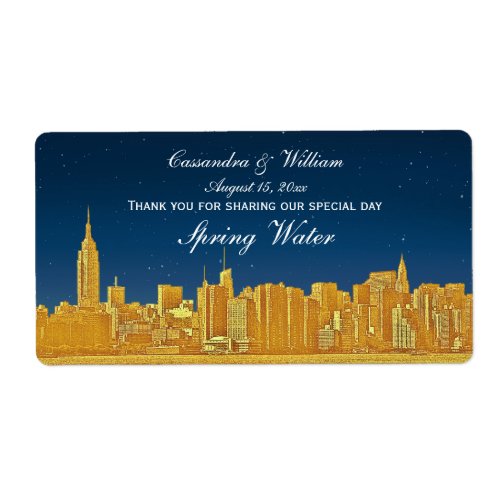 Gold Starry Night NYC Wd Skyline Etch Water Bottle Label