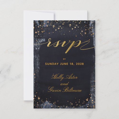 Gold Starry Night Wedding Invite Mail Back RSVP