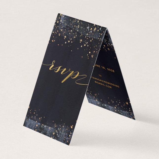 Gold Starry Night Wedding Online RSVP Folded Card (Front)