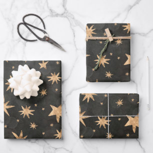 Gold Starry Nights Holiday Wrapping Paper Sheets