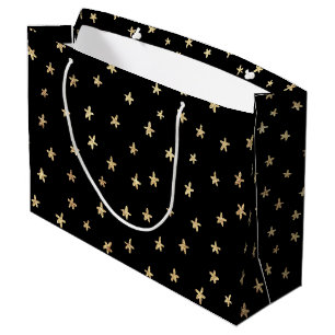 Gold Starry Pattern Black Large Gift Bag