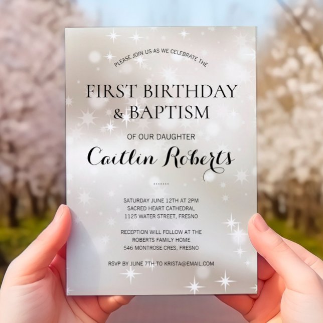 Gold Stars 1st Birthday and Baptism Christening Invitation (Creator Uploaded)