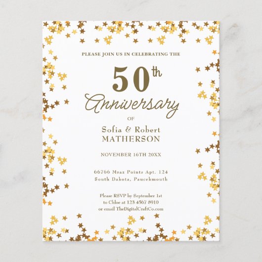 Gold Stars 50th Anniversary Budget Invitation (Front)