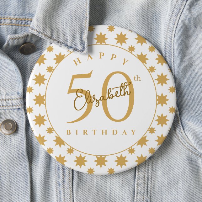 Gold Stars 50th Birthday Custom Name  Button (In Situ)