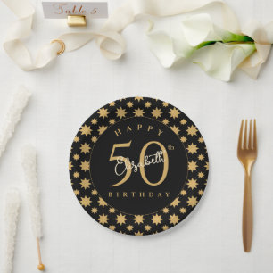 Gold Stars 50th Birthday Custom Name  Paper Plates